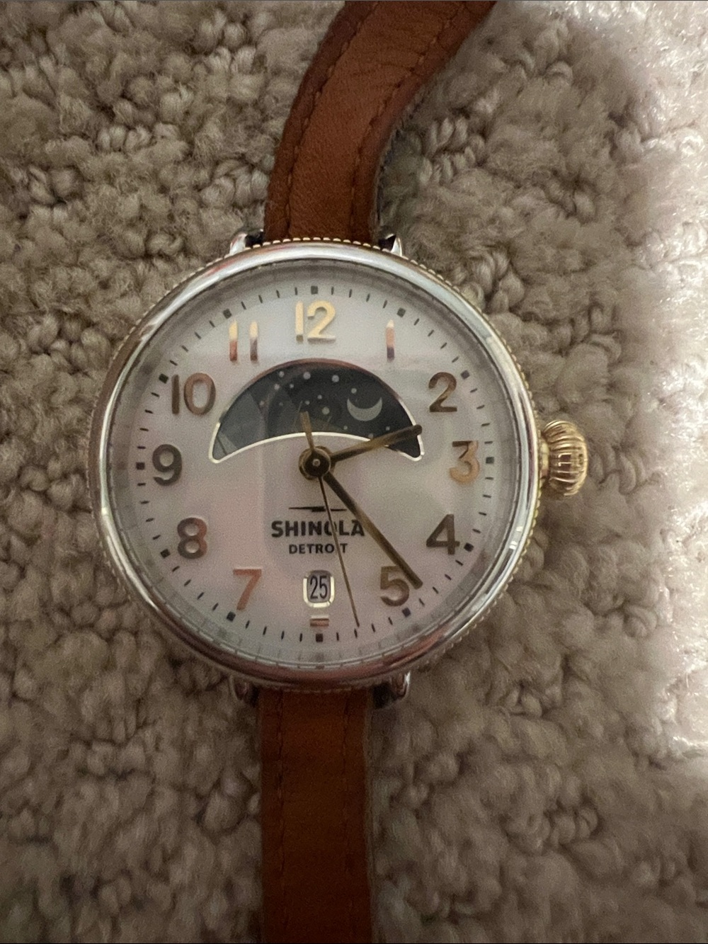 Shinola Women's Moonphase Watch with Tan Leather Strap and White Dial - Picture 2 of 4